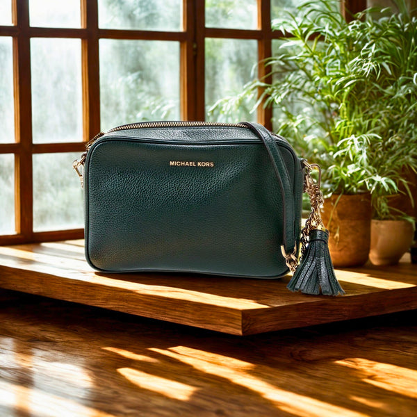 Michael Kors Ginny Leather Crossbody Bag Green EUC MSRP $248
