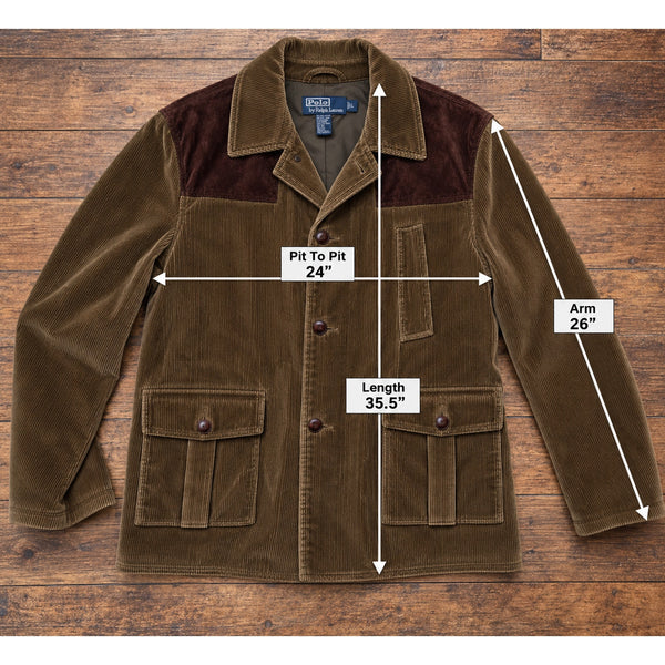 Polo Ralph Lauren Corduroy Norfolk Shooting Jacket Leather Suede Sz L Rare