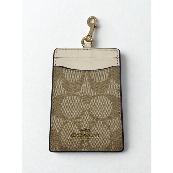 Coach F63274 Signature Canvas ID Lanyard Card Holder Chalk No Strap