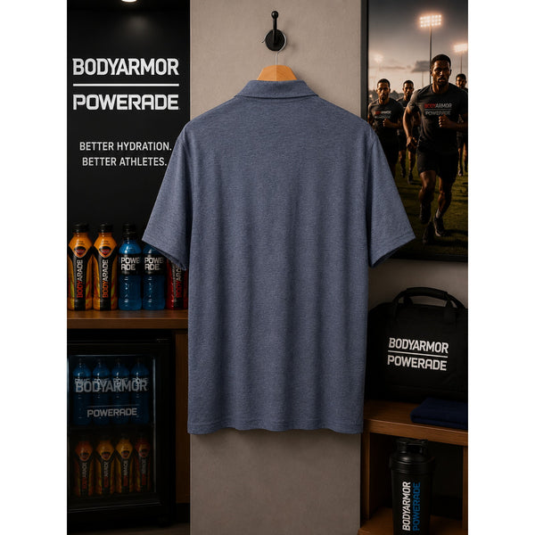 Vuori Strato Tech Polo BodyArmor Powerade Heather Blue Mens Large Performance