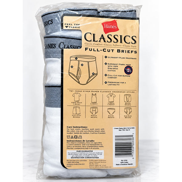 Hanes Classics Full Cut Briefs 3 Pack Size 44 White Grey Vintage 2002 NOS USA