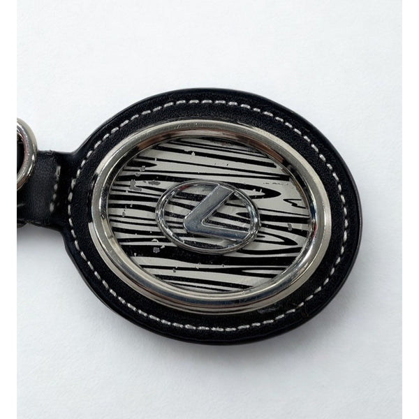 Lexus Leather Keychain Key Ring Fob Black Chrome Logo OEM Luxury Accessory