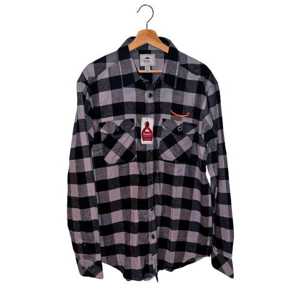 Roots 73 Spruce Lake Amazon Logo Plaid Flannel Shirt Men’s L Gray Black NWT