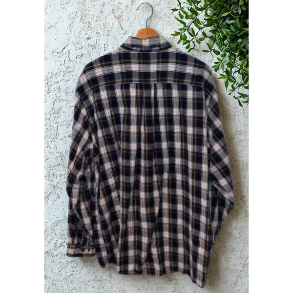 L.L. Bean Traditional Fit Plaid Flannel Shirt Men’s 2XLT Tall Black Cotton 22806