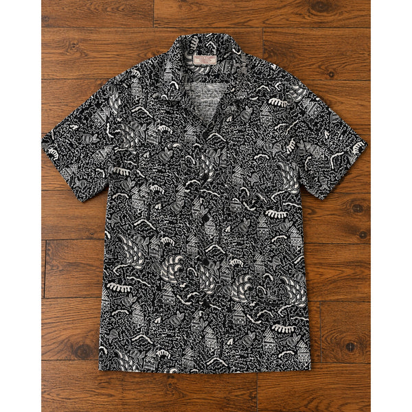 Wallace & Barnes Camp Collar Shirt XL Black Dobby Scribble Print J.Crew NWT