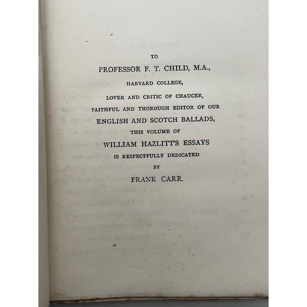 Essays William Hazlitt by Frank Carr HC From Mt. Holyoke 1913 With Notes
