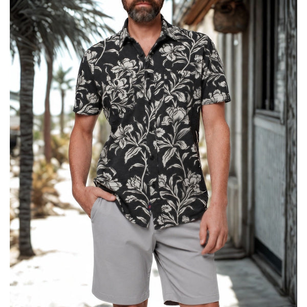 Faherty Short Sleeve Knit Seasons Shirt Men's L Organic Cotton Floral MSRP $130