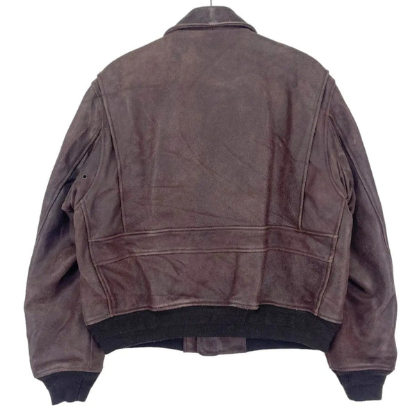 DKNY Jeans Vintage Leather Bomber Jacket Brown American Motor Patches Sz S