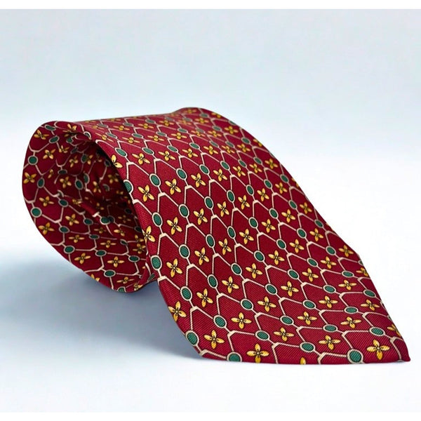 Paolo Gucci Silk Tie Vintage Made in Italy Hand Finished Red Geometric 100% Silk