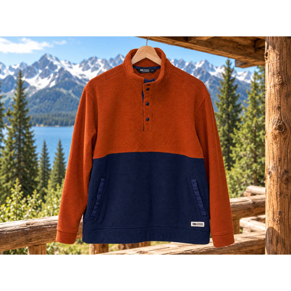 Outdoor Research Trail Mix Snap Pullover II Large Orange Navy Microgrid Fleece