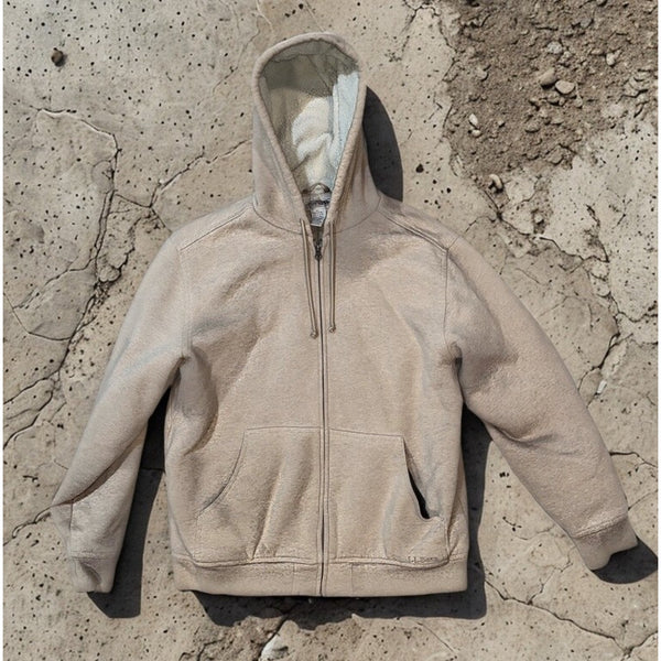 L.L.Bean Katahdin Iron Works Sherpa Lined Full Zip Hoodie Tan Men’s Medium