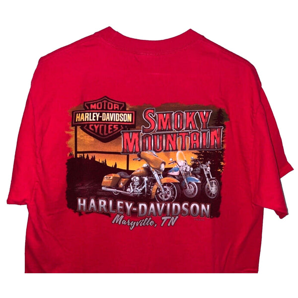 Harley-Davidson Smoky Mountains Maryville TN Biker T-Shirt Red Men's Large Rare