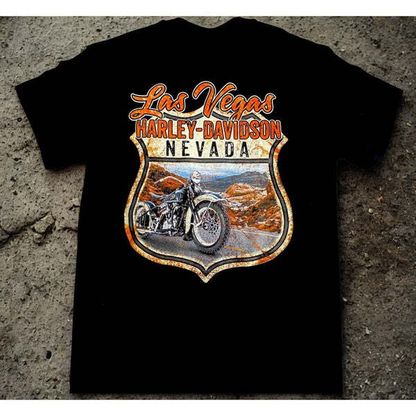 Harley Davidson Las Vegas Nevada Vintage Sign T Shirt Men's M Black Double Sided