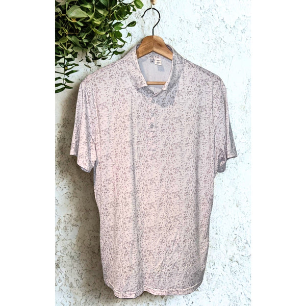 State & Liberty Polo Shirt Sz. M Gray Geometric Dot Stretch Performance Golf