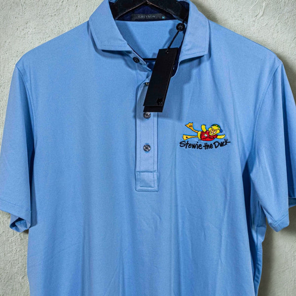 Greyson Stew Leonard’s Stewie The Duck Golf Polo Shirt Men’s M Blue NWT