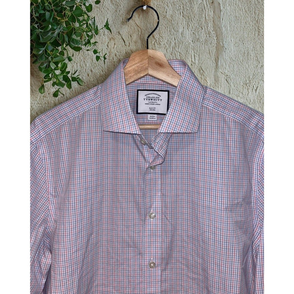Charles Tyrwhitt Dress Shirt Non Iron Slim Fit Check Men's 16.5/35
