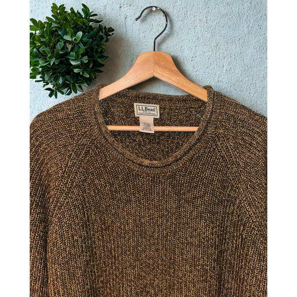 L.L. Bean Organic Cotton Fisherman Sweater XL Roll Neck Waffle Knit Brown