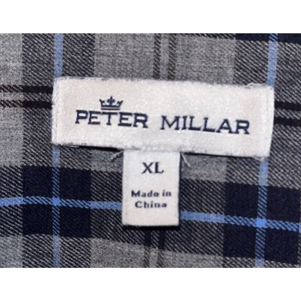 Peter Millar Gray Plaid Button Down Shirt XL Mountainside Beach Check Cotton