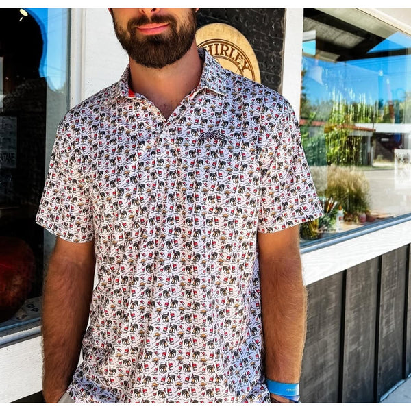 Old Row The Cowboy Killers Golf Polo Performance All Over Print Shirt XL NWT