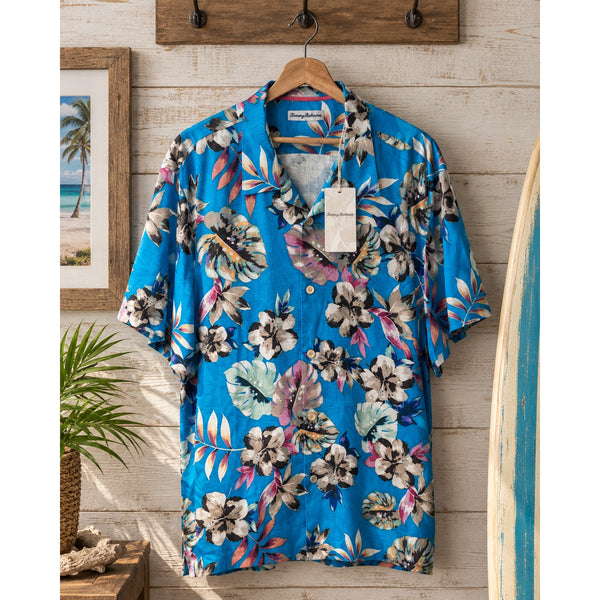 Tommy Bahama Jetties Beach Blooms Silk Blend Camp Shirt Blue 2XL NWT $148