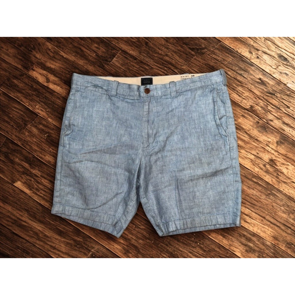 J. Crew Stanton Shorts 36x9 Blue Linen Cotton Baird McNutt Irish Linen Blend NWOT
