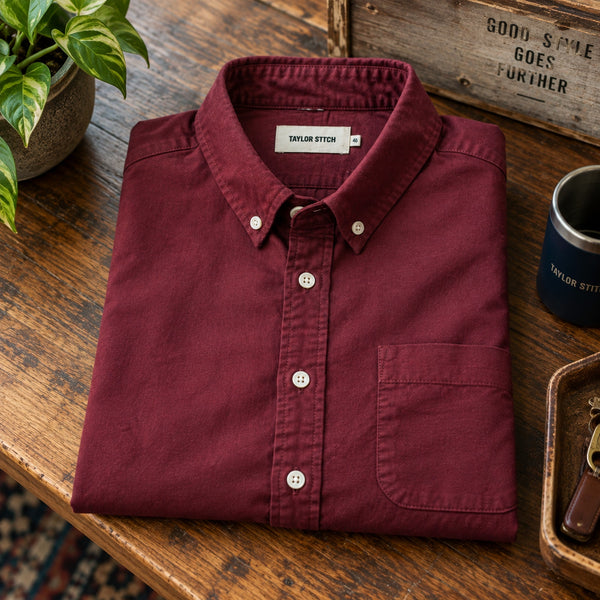 Taylor Stitch The Jack Oxford Shirt Men's 2XL 46 Burgundy Organic Cotton Button