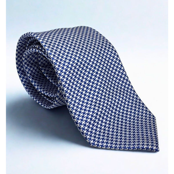 Charles Tyrwhitt 100% Silk Tie Blue White Geometric Mens Classic Necktie EUC