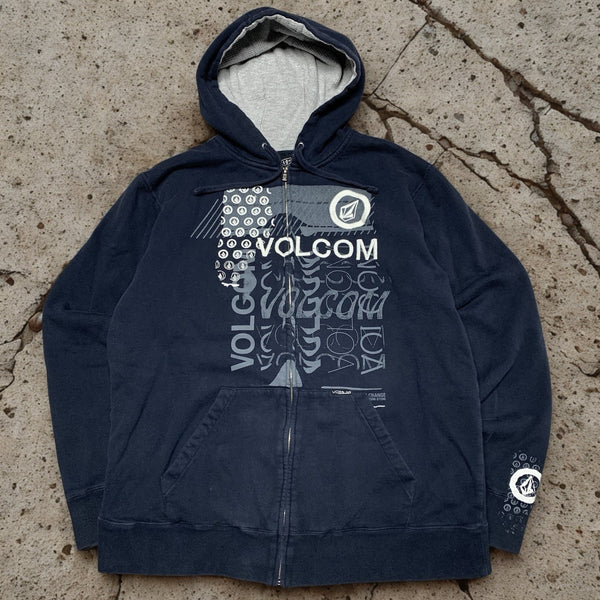 Volcom Hoodie Small Full Zip Navy Y2K Vintage Skate Surf Grunge Thermal Lined