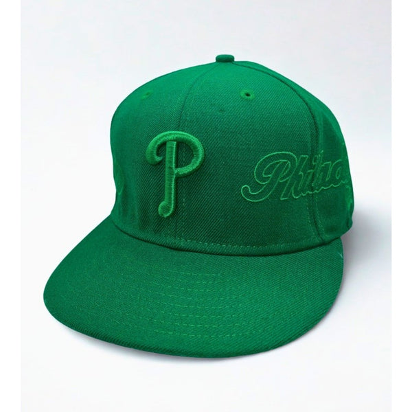 Philadelphia Phillies New Era 59FIFTY Fitted Hat 7 3/8 Green Monochrome Y2K MLB