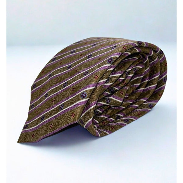 Brioni Silk Tie Handmade Italy Paisley Striped Geometric Satin Luxury