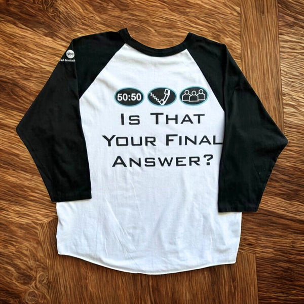 Who Wants To Be A Millionaire Game Show T Shirt Large 3/4 Sleeve Vintage
