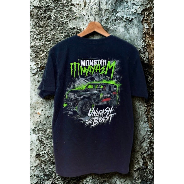 Monster Energy Monster Mayhem Jeep T-Shirt Black Y2K Graphic Tee Men’s L