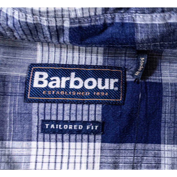 Barbour Tailored Fit Plaid Button Shirt Men's XL Blue White Cotton Long Sleeve