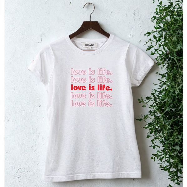 Diane Von Furstenberg Love Is Life Graphic T Shirt Womens Medium White DVF Tee