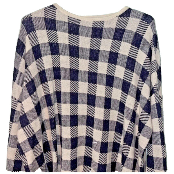 Rosso35 Sweater Womens 44 Wool Cashmere Check Italy Knit Crewneck NWOT