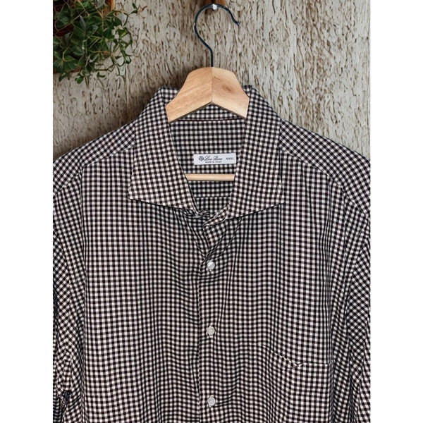Loro Piana Italy Cotton Flannel Gingham Button Down Shirt Men's 3XL MAB1852