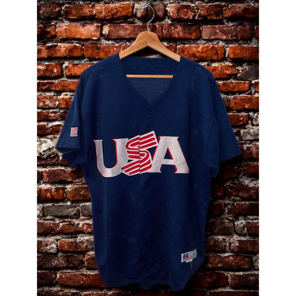 Team USA Baseball Jersey Russell Athletic Navy 2000 Olympics Sz 44 (L) Vintage