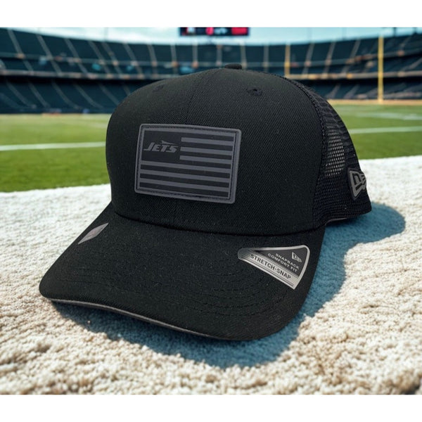 New York Jets New Era 9SEVENTY NFL USA Flag Black Stretch Snap Trucker Hat NWT