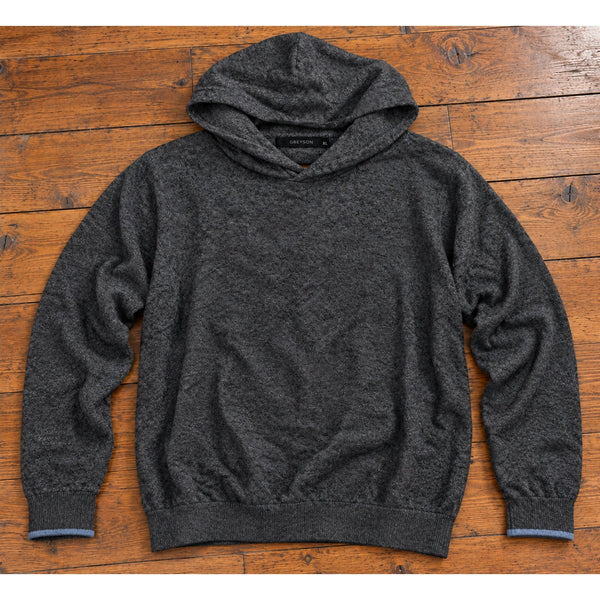 Greyson Koko Wool Cashmere Sweater Hoodie Men's XL Dark Grey Heather $320