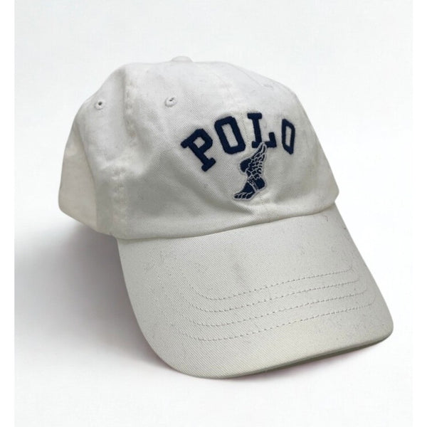 Polo Ralph Lauren P-Wing Foot White Adjustable Hat Leather Strap EUC Rare