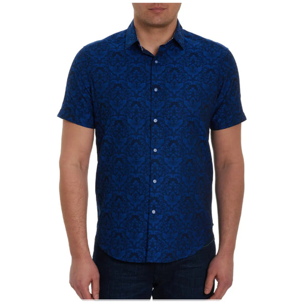 Robert Graham Bayview XL NWT Navy Floral Damask Short Sleeve Button Up Shirt