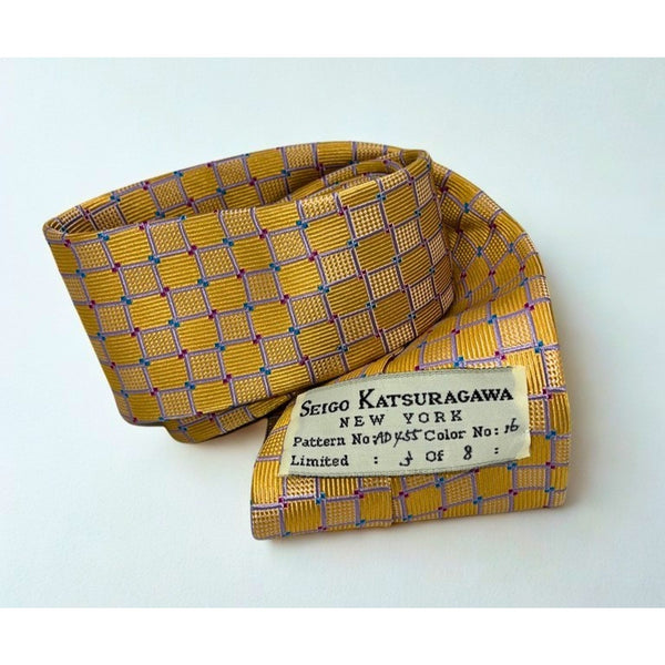 Seigo Katsuragawa Limited 3 of 8 Silk Tie Handmade Japan Gold Geometric Rare