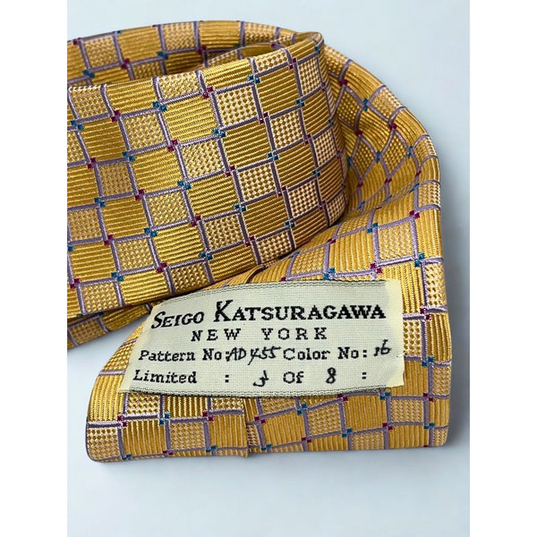 Seigo Katsuragawa Limited 3 of 8 Silk Tie Handmade Japan Gold Geometric Rare