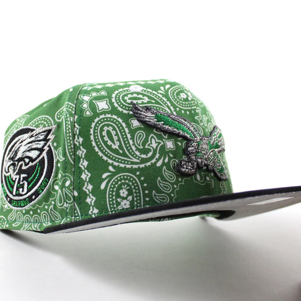Philadelphia Eagles 75 Years New Era 59FIFTY Paisley Green Fitted Hat Sz 7 1/2