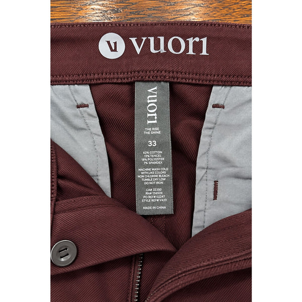 Vuori Everything Chino Pants Men's 33x26 Burgundy Stretch Slim Straight Leg
