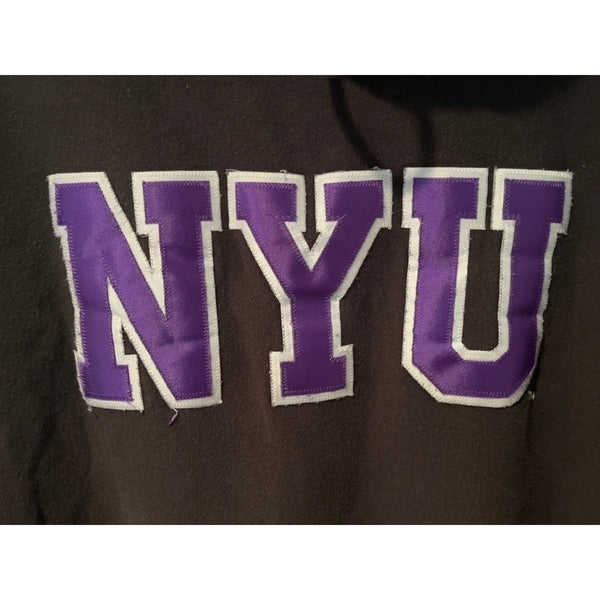 NYU Hoodie MV Sport Pro Weave Sunfaded Black Purple Spellout Size L Y2K