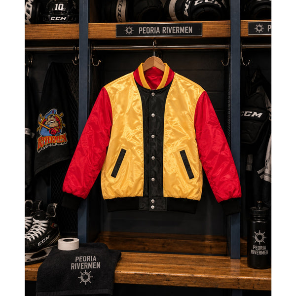 Jeff Hamilton Peoria Rivermen Reversible Leather Satin Jacket M 90’s Hockey VTG