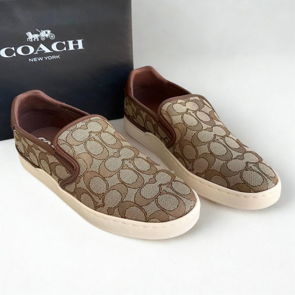 Coach Wells Slip On Sneakers C4393 Sig PVC Khaki Saddle Women’s 9B NIB