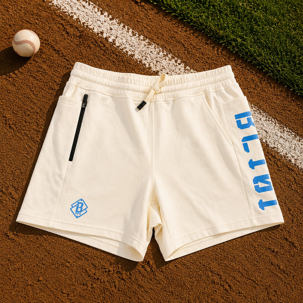 Baseball Lifestyle 101 B101 Diamond Relaxed Fit Sweatshorts Sz M Cream Blue NWOT