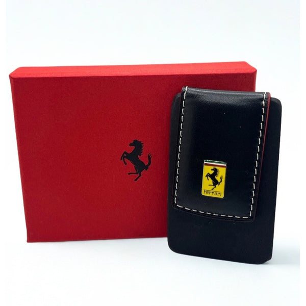 Ferrari Leather Money Clip Wallet Made In Italy W/ Presentation Box New